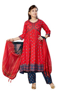 Aarika Girls Ethnic Wear Red Colour Foil Print Mirror Embroidery Rayon Kurti (9-16 Years)