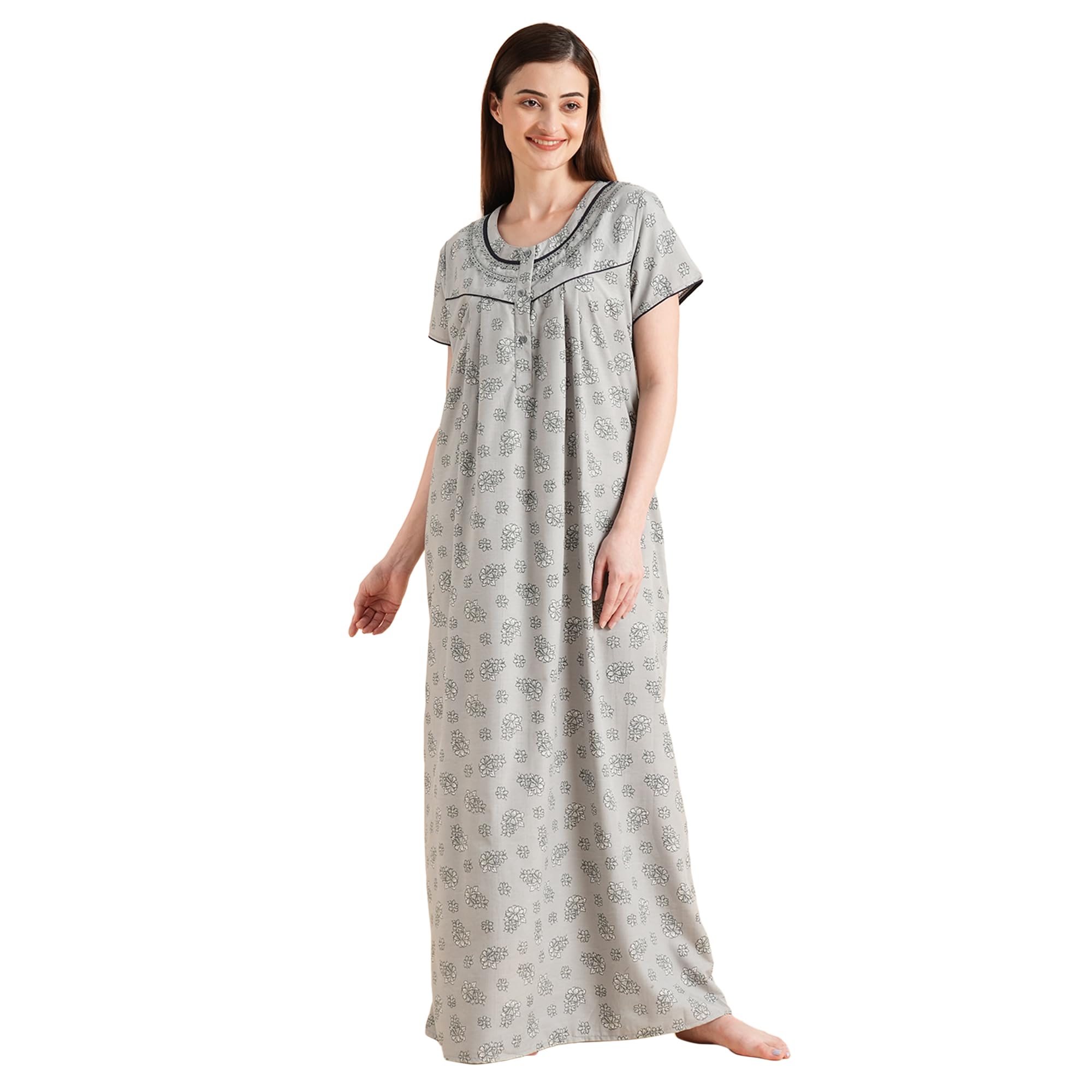 Sweet Dreams Womens Grey Floral Printed Maxi Nightdress