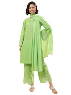 Libas Womens Solid Cotton Straight Kurta With Palazzos And Dupatta
