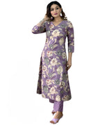 ANNI DESIGNER Womens Rayon Straight Printed Kurta with Pant Set (DHUN Purple_L_Purple_Large)