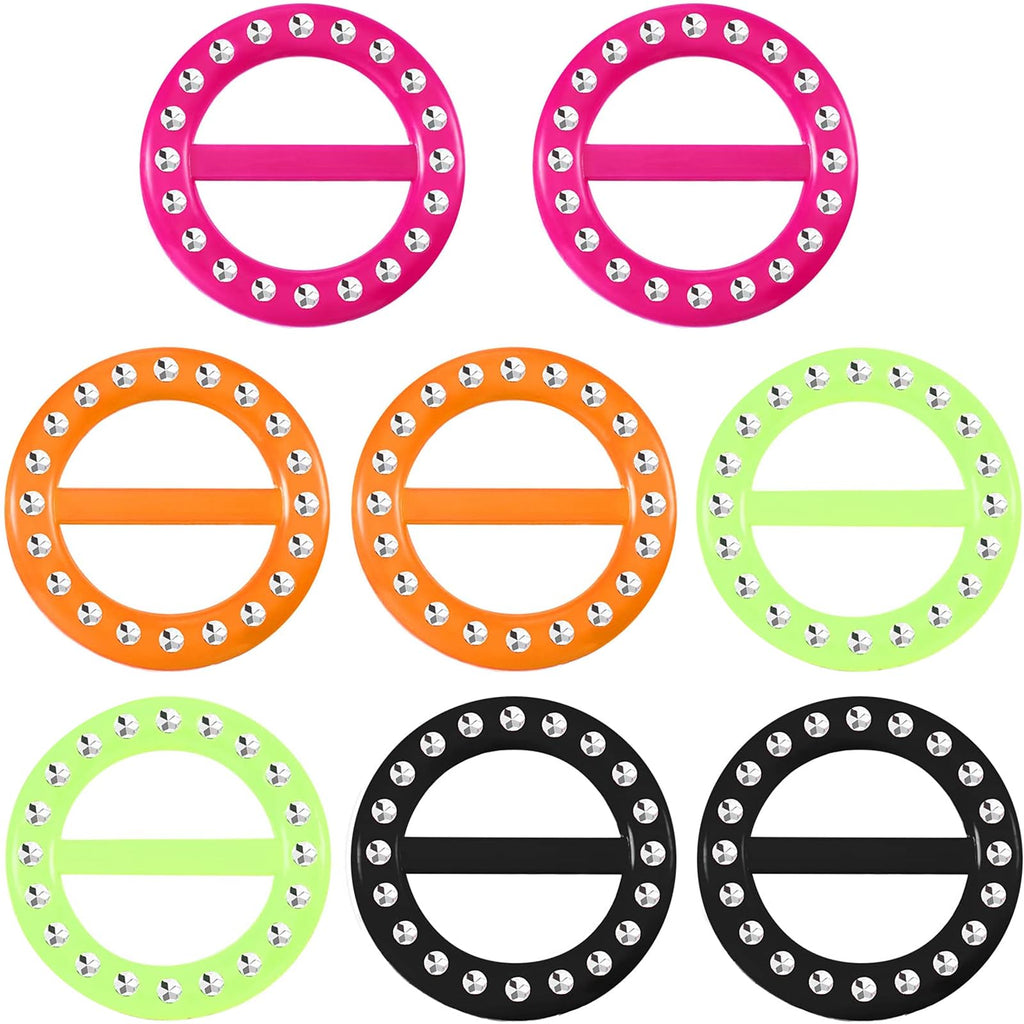 Boao 8 Pieces 80s Party Plastic Fashion T Shirt Clips Silk Scarf Ring T-shirt Tie Clips for Halloween Women Fashion Round Circle
