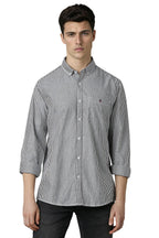 Louis Philippe MenS Cotton Striped Slim Fit Shirt (Lrsfnslpk21767_Black, 40
