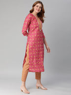 Anni Designer Women'S Cotton Blend Traditional Straight Printed Kurta With Pant (Mikaa Pink-Nw5)
