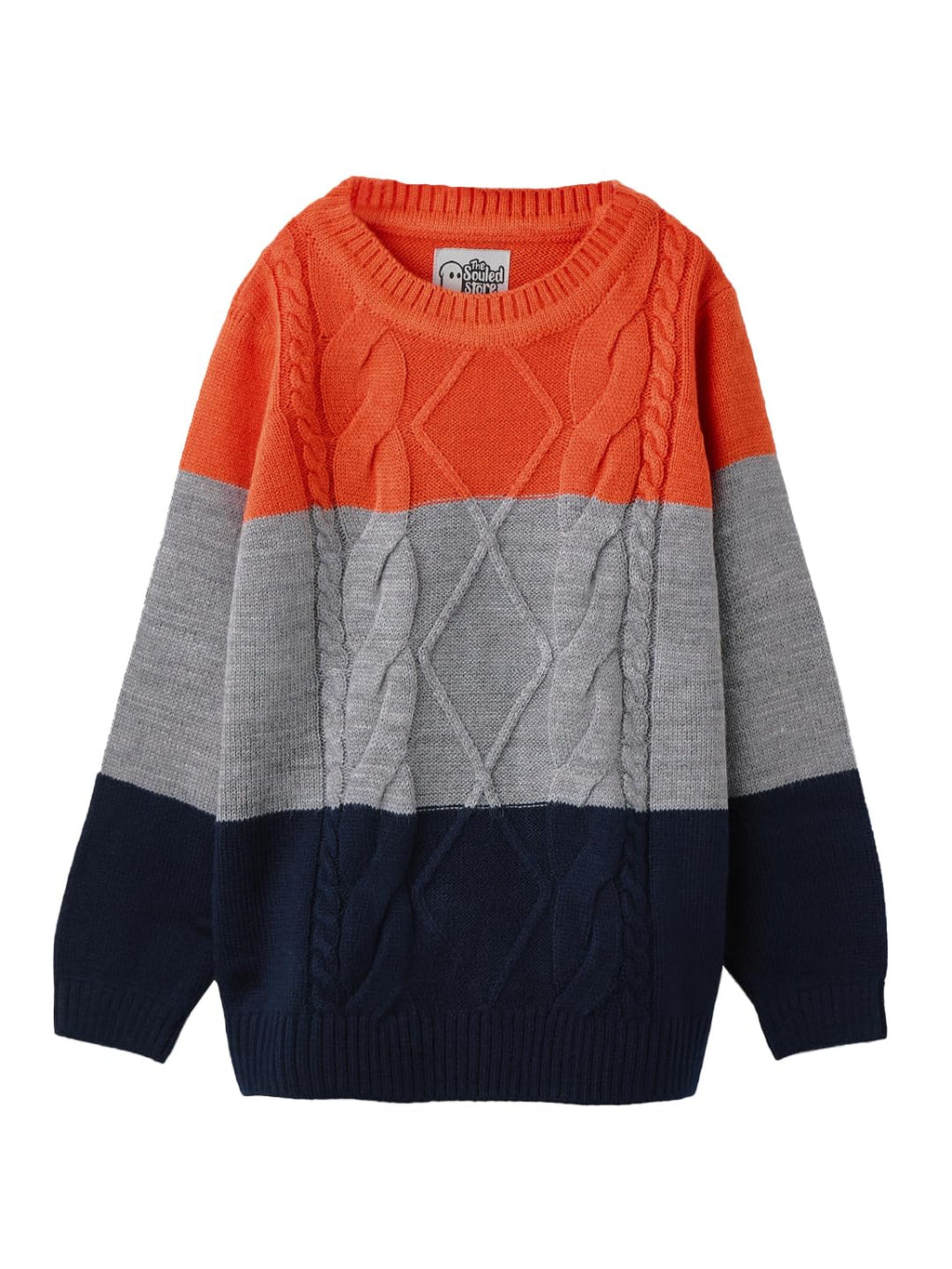 The Souled Store Solids: Orange, Blue (Colourblock) Boys Sweaters Cozy Warm Soft Winter Sweater Fashion Trendy Comfortable Crew 