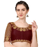 Vihu Fashion Womens Multicolor Heavy Hand Morpankh Sleeves Embroidery Thread Stone Work Phantom Silk Readymade Blouse for Saree