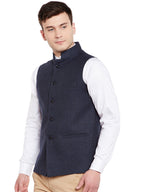 Wintage MenS Wool Blend Grandad Nehru Jacket Vest Waistcoat: Navy