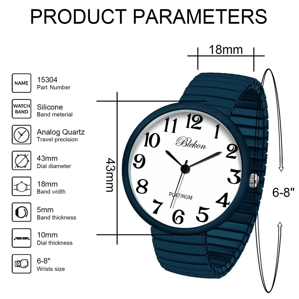 Blekon Collections New Super Large Face Stretch Band Japanese Movement PC21J Fashion Watch (Teal)