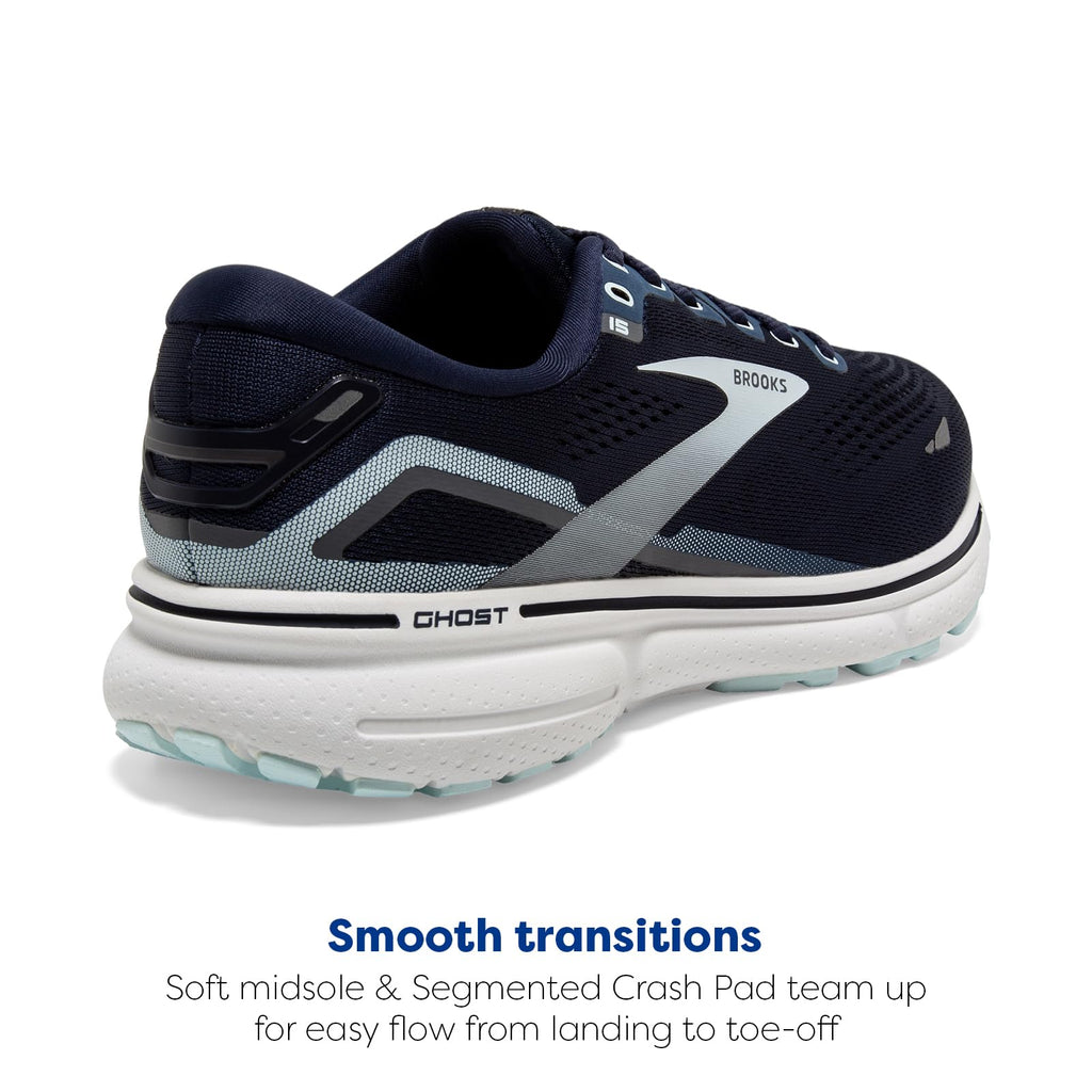Brooks Women's Ghost 15 Neutral Running Shoe - Peacoat/Pearl/Salt Air - 5 Wide