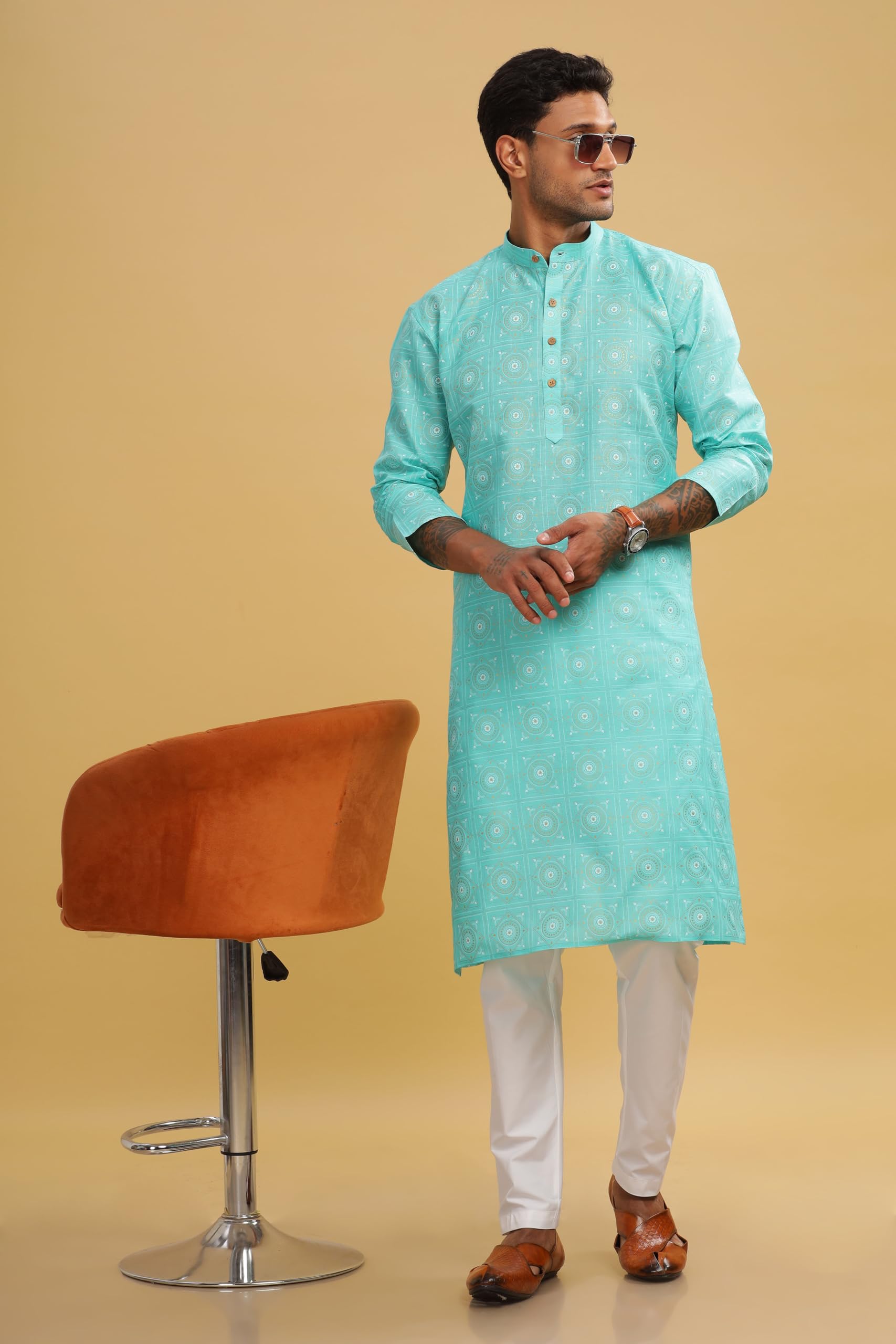 Be Active MenS Traditional Printed Full Sleeves Kurta || Cotton Kurta For Men || Men Kurta For Wedding || Kurta For Men (C-Rf00