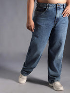 High Star Women Plus Size Straight Fit Pure Cotton High-Rise Light Fade Jeans