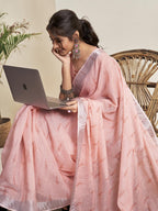 Satrani Womens Cotton Printed Zari Stripe Ready To Wear Saree with Unstitched Blouse Piece