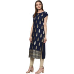 Ziyaa Women'S Blue Color Self Print Straight Crepe Kurta