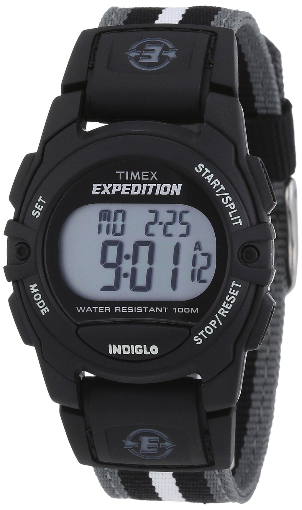 Timex Unisex Expedition Digital CAT 33mm Watch - Black Case with Black & Gray Striped Fabric Strap