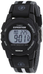Timex Unisex Expedition Digital CAT 33mm Watch - Black Case with Black & Gray Striped Fabric Strap
