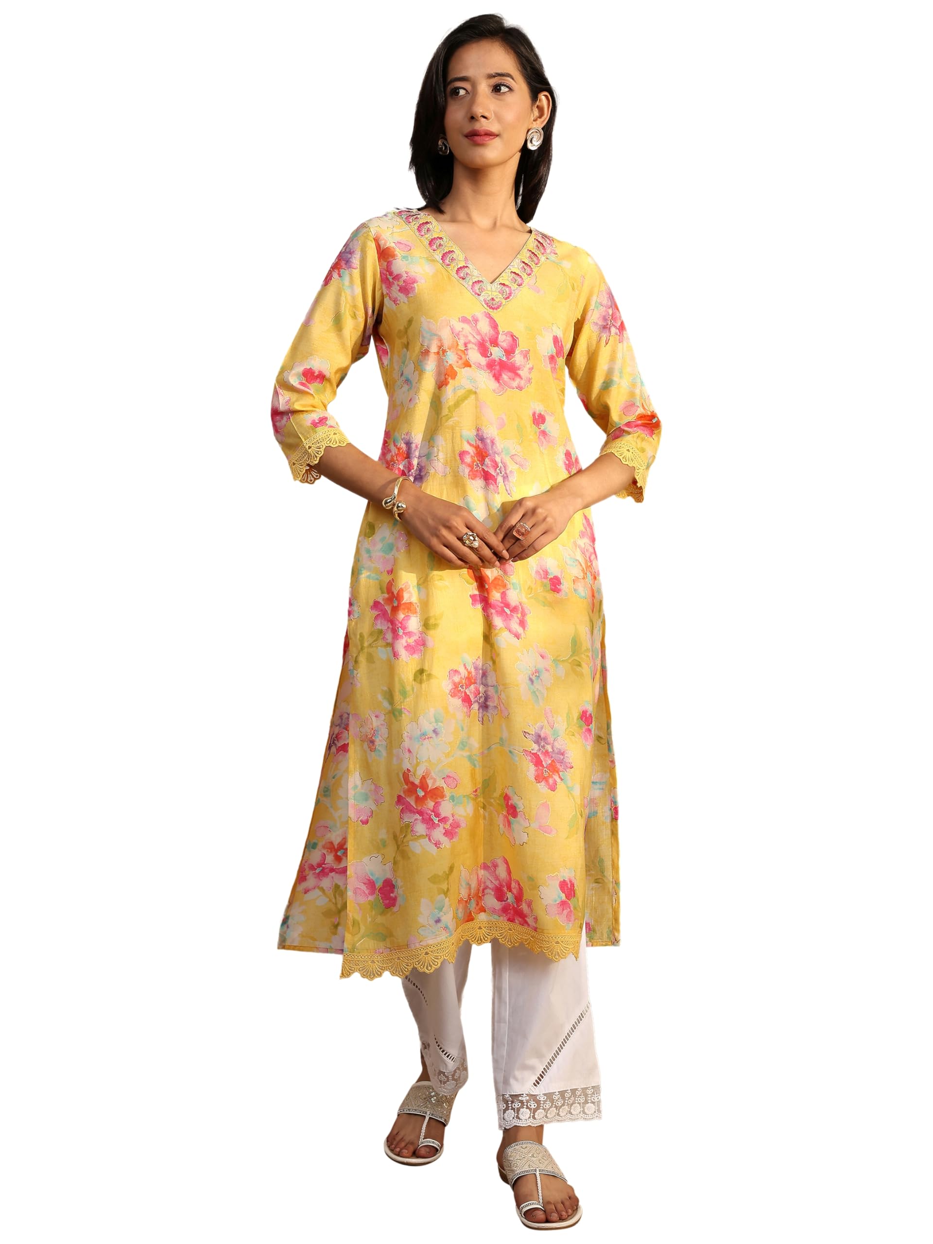 Libas Printed Silk Straight Kurtas (43077XXL)