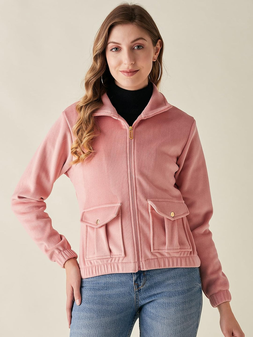 Modeve Women Full Sleeve Peach Jacket For Winter