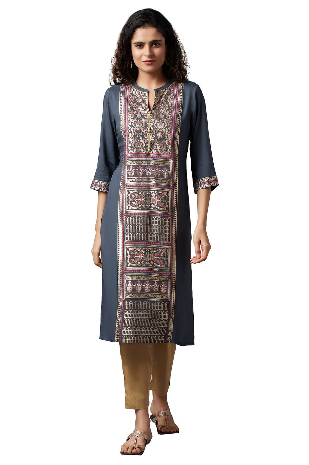 Aurelia Women'S Viscose Floral Regular Kurta (22Fea13163-504472_Grey_M)