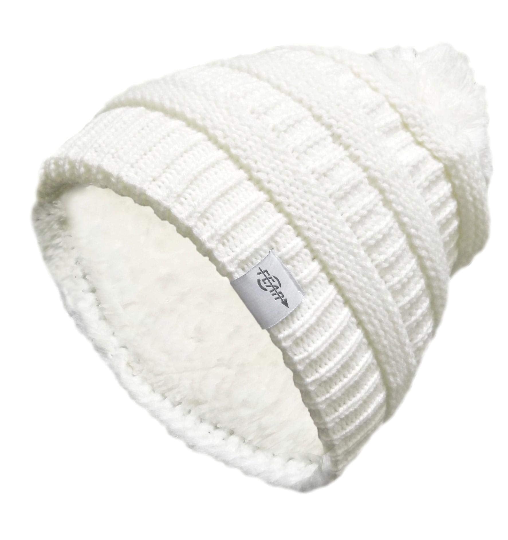 Fear0 NJ Warmest Plush Insulated Lining Knit cable Pom-Pom Beanie Hat Women(D0102H79VZP)