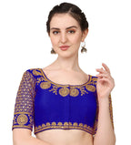 Pujia Mills Embroidery & Thread Work Phantom Silk Readymade Blouse Royal