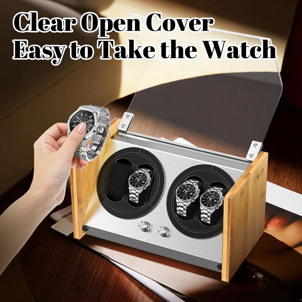 Watch Winder for 4 Automatic Watches - Bamboo Watches Winder Box with Quiet Motor 4 Rotation Mode Setting by Watch Winder Smith