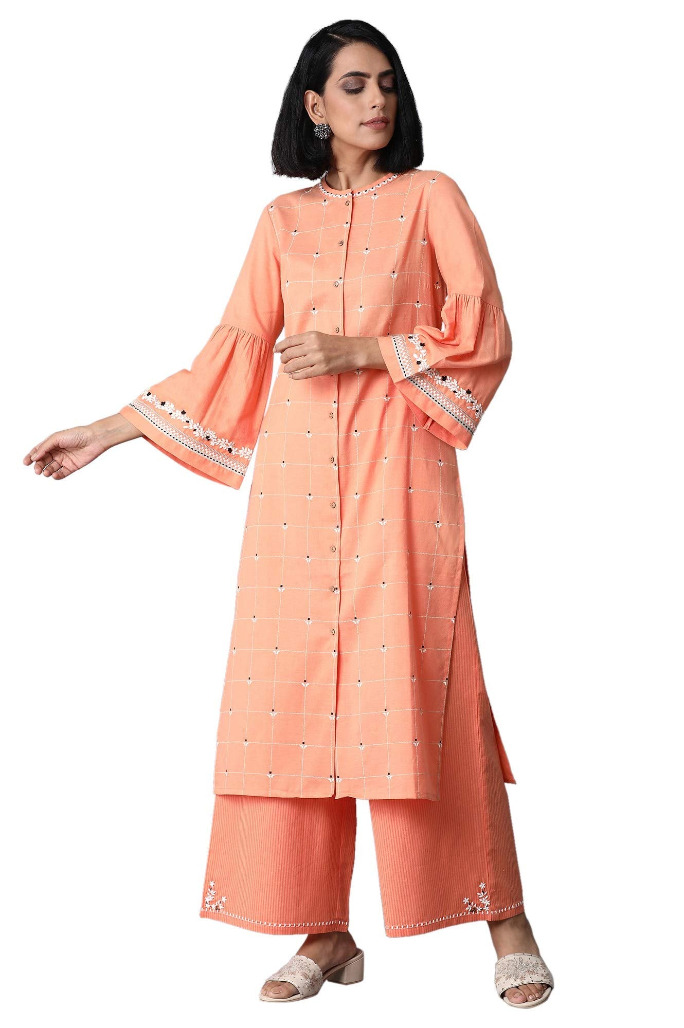 W For Woman Women'S Cotton Kurta (20Few13490-114277_Orange_8 (Small))