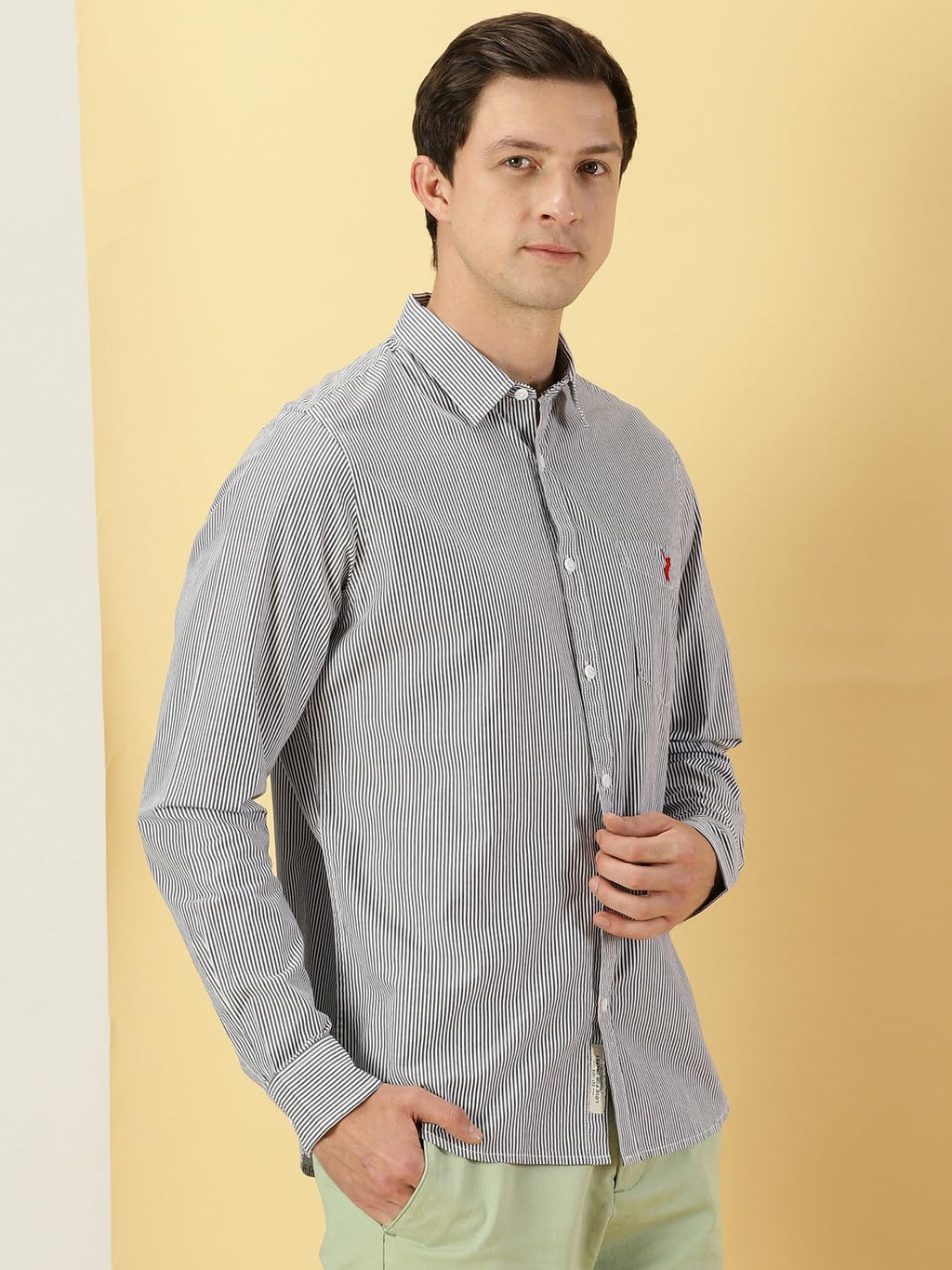 Thomas Scott Stripes Long Sleeve Casual Shirt with Spread Coller Shirts for Mens Navy