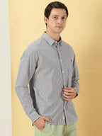 Thomas Scott Stripes Long Sleeve Casual Shirt with Spread Coller Shirts for Mens Navy