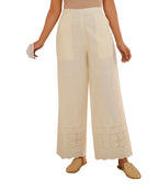 Libas Womens Embroidered Cotton Palazzos For Women Off White