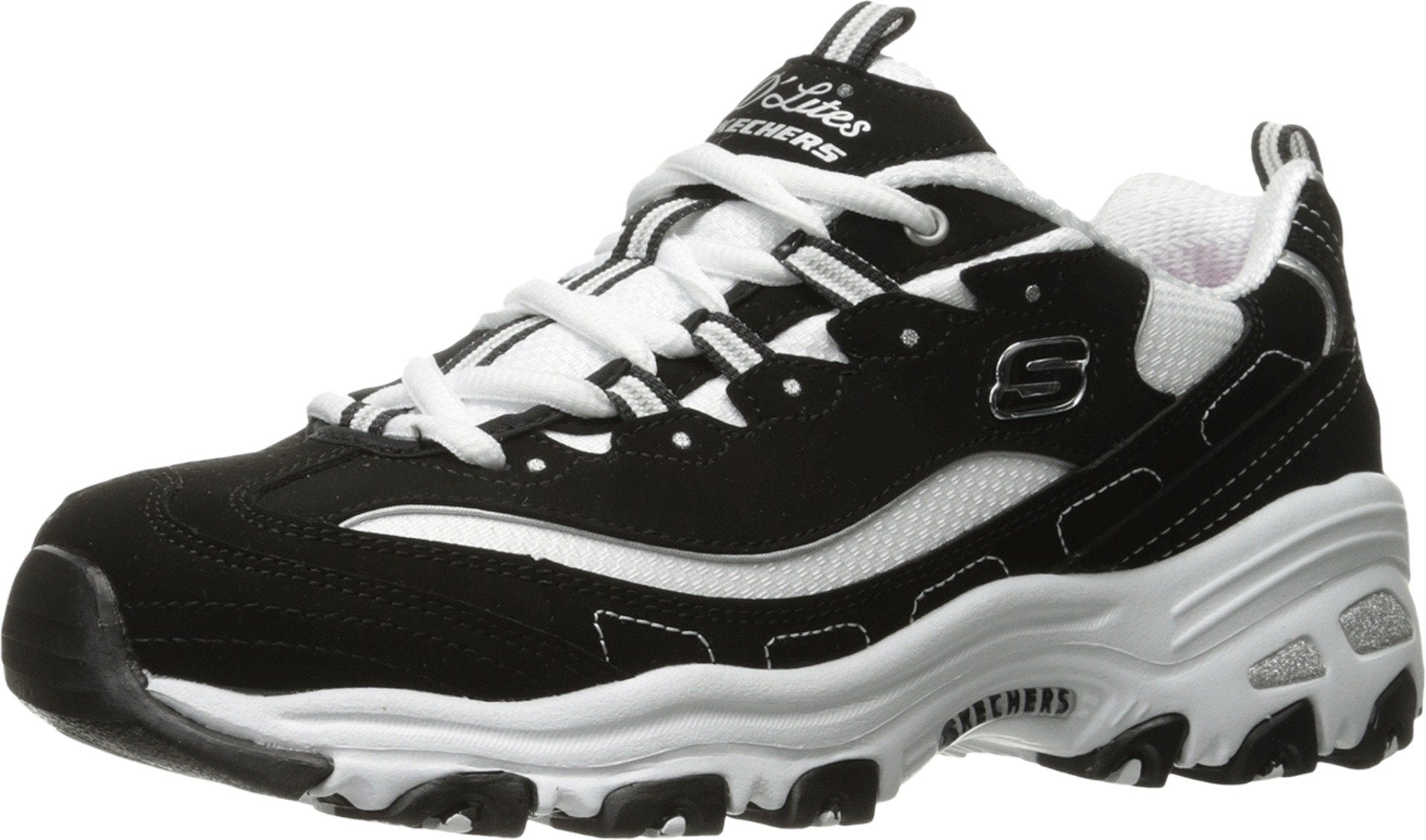 Skechers Women's D'Lites-Me Time Sneaker, Black/White, 11