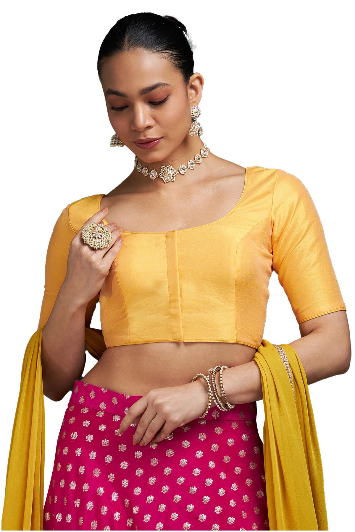 Soch Womens Mustard Art Silk Princessline Cut Padded Blouse