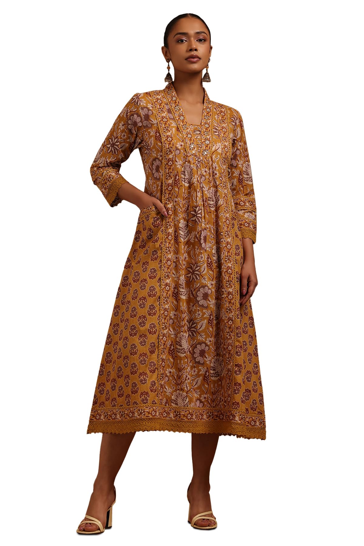 Soch Women Pure Cotton Floral Dress with Faux Mirror