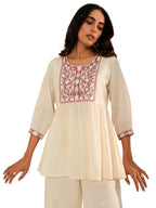 Libas WomenS Cotton Yoke Design A-Line Kurtis (26720_Off White
