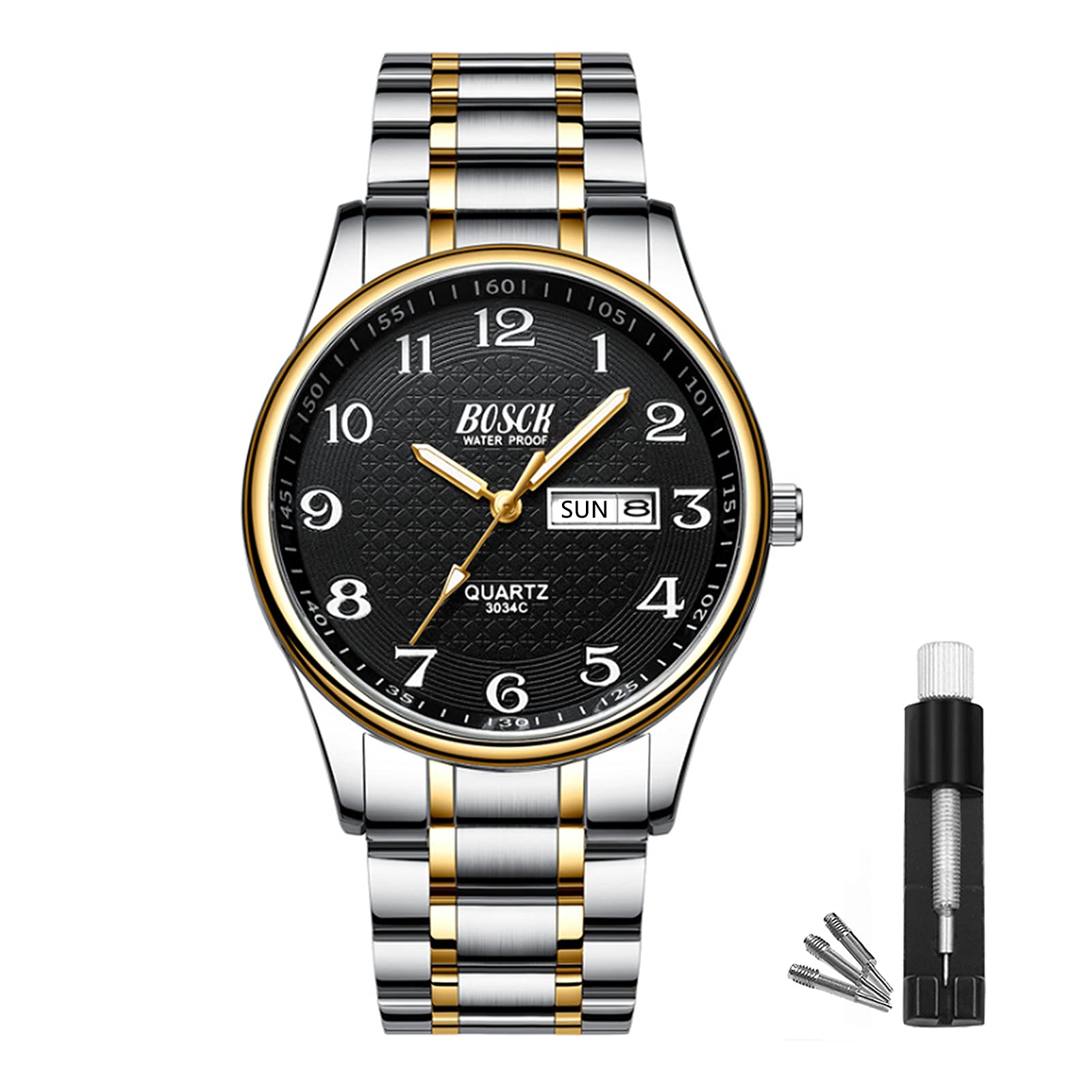 BOSCK Analog Mens Watch,40mm Easy Read Auto Date and Day Stainless Steel Business Watch for Men,30M Waterproof Sports Mens Wrist