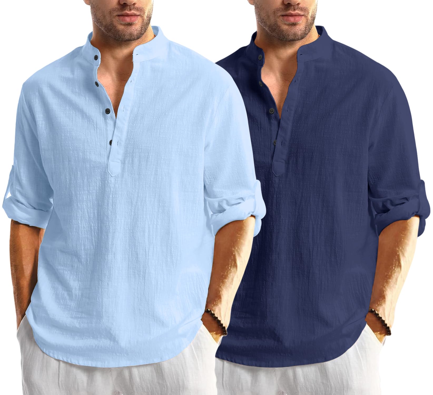 Bellstone Mens Solid Regular Fit Dress Shirt (KURTA1600_Combo_Sky & Navy_M)