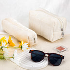 2Pcs Makeup Bag for Women Girls Pencil Pouch Travel Small Cosmetic Bag Set Cute Plush White Makeup Pouch Purse Pencil Case Penci