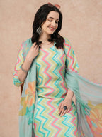 ANNI DESIGNER Women s Rayon Blend Kurta with Trousers and Dupatta, Pista, XL