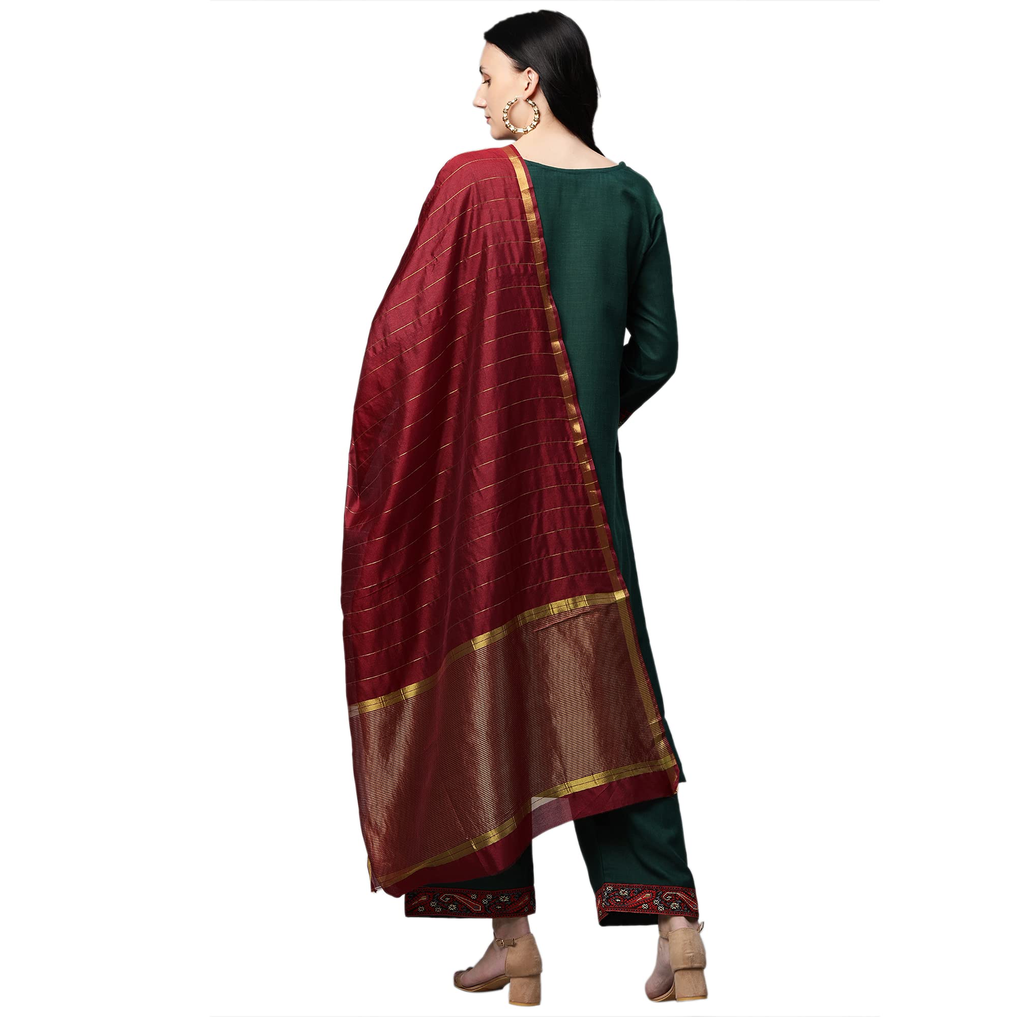 ANNI DESIGNER Womens Cotton Straight Kurta with Palazzo & Dupatta (Morning Green_XL_Green_X-Large)