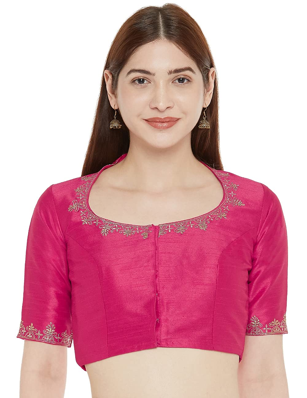 Studio Shringaar WomenS Readymade Cotton Embroiderd Saree Blouse With Elbow Length Sleeves (Pink,34) 34