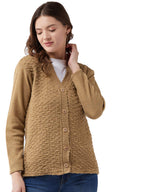 Pivl Womens Blended V-Neck Cardigan Sweater (PV502_Camel