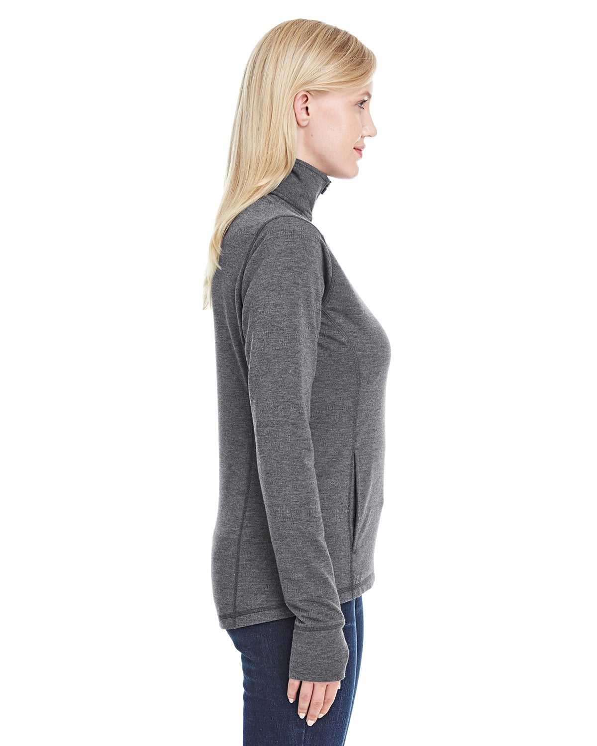 Ladies Omega Stretch Quarter-Zip - cHARcOAL TRBLND - S(D0102H769KX)