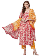 ANNI DESIGNER Womens Cotton Blend Printed Straight Kurta with Pant & Dupatta (Tiguna-Pink_M_Pink_Medium)