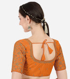 Pujia Mills Womens Embroidery Handwork & Work Flower Design Readymade Half Sleeve Silk Blouse