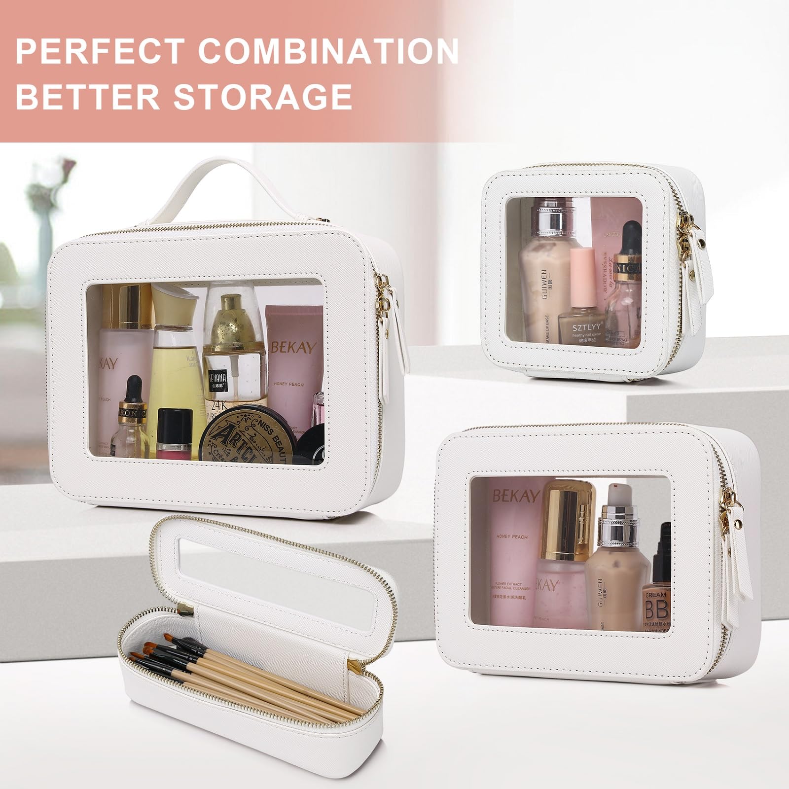 Pinkmik Clear Makeup Bag Travel Case Portable transparent Cosmetic Bag Clear Travel Toiletry Bag Skincare Bag Makeup Bag