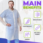 AMZ Medical Supply Disposable Lab coats for Adults 2X-Large, White Polypropylene Lab coats Disposable 100 Pack, Durable 35 gSM D