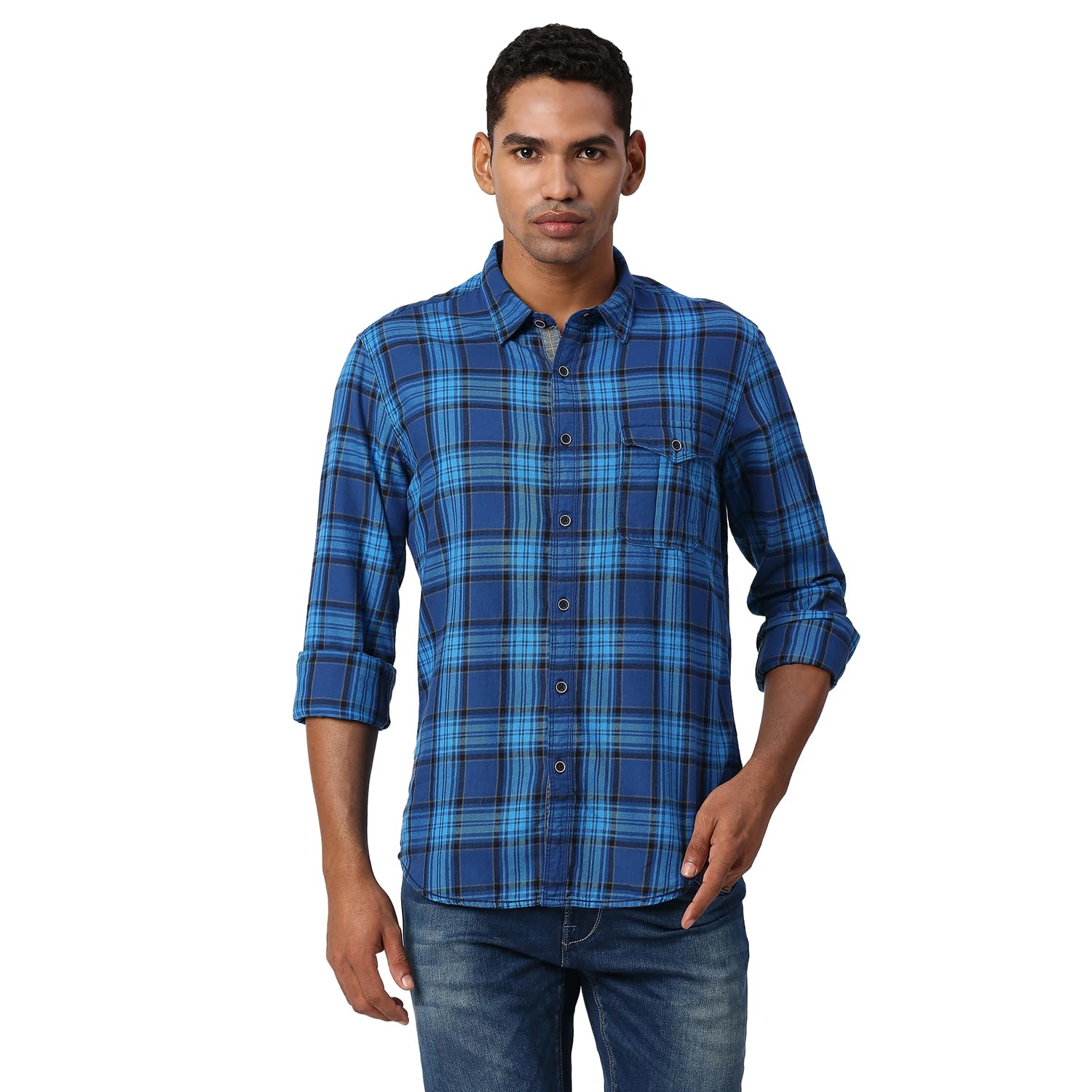 Pepe Jeans MenS Checkered Regular Fit Shirt (Pm306703_Blue S)