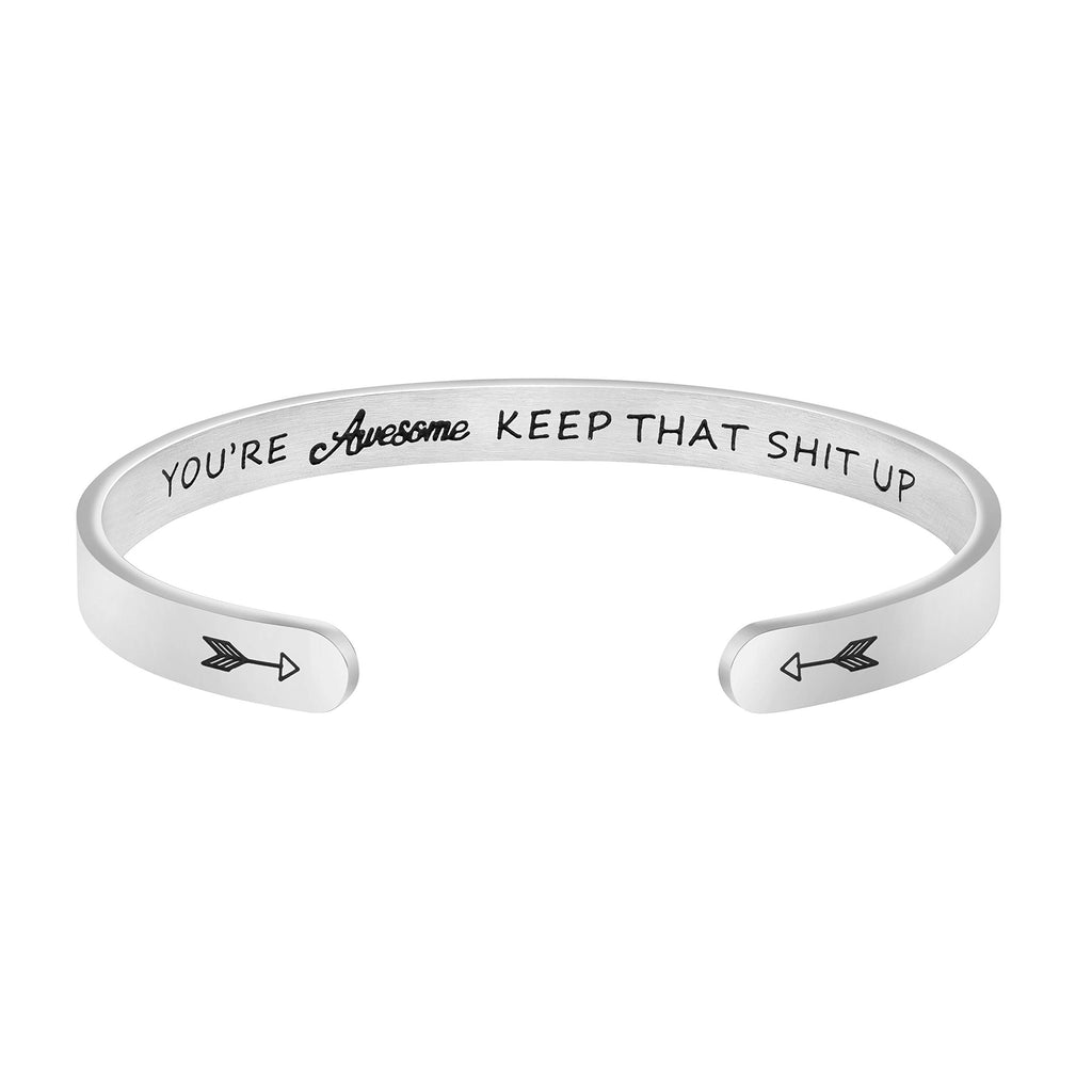 JoycuFF Inspirational Gifts for Women Birthday Gift Ideas Personalized Bracelets for Her Engraved Mantra Stainless Steel Cuff Br