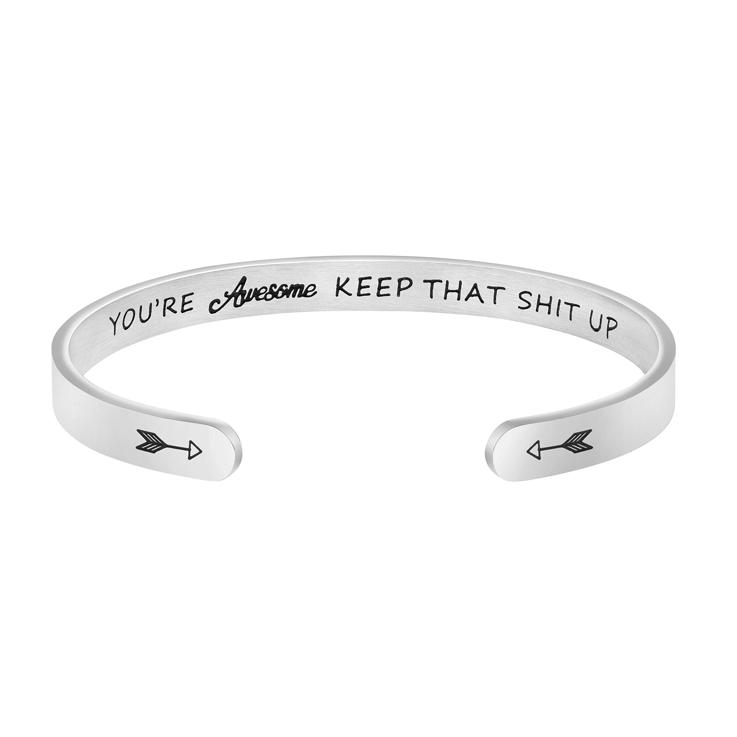JoycuFF Inspirational Gifts for Women Birthday Gift Ideas Personalized Bracelets for Her Engraved Mantra Stainless Steel Cuff Br
