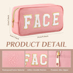 4 Pcs Preppy Makeup Bag Chenille Letter Nylon Cosmetic Bag Makeup Organizer Bag Toiletry Cosmetic Case Preppy Bag with Zipper St