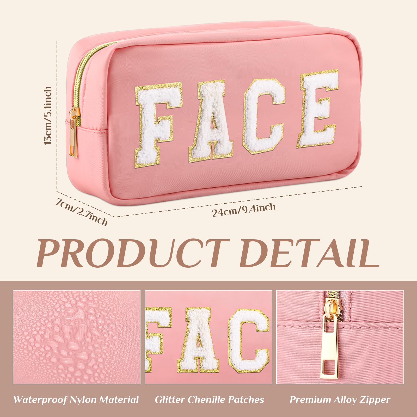 4 Pcs Preppy Makeup Bag Chenille Letter Nylon Cosmetic Bag Makeup Organizer Bag Toiletry Cosmetic Case Preppy Bag with Zipper St