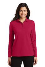 Port Authority Ladies Long Sleeve Silk Touch Polo. L500LS Red